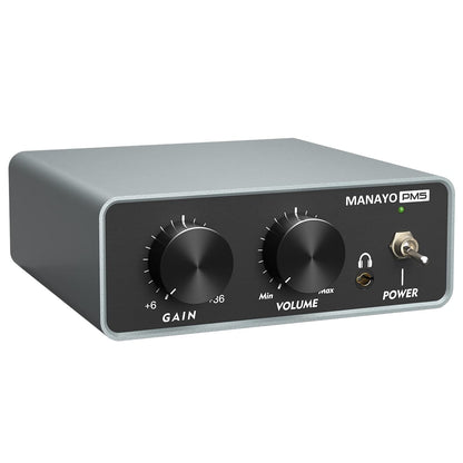 MANAYO Preamp de Fono Profesional Mini Preamp para Tocadiscos/Jugador de Discos de Vinilo. Preamplificador de fonógrafo estéreo diseñado con entrada/salida RCA, jack para auriculares, volumen ajustable y ganancia