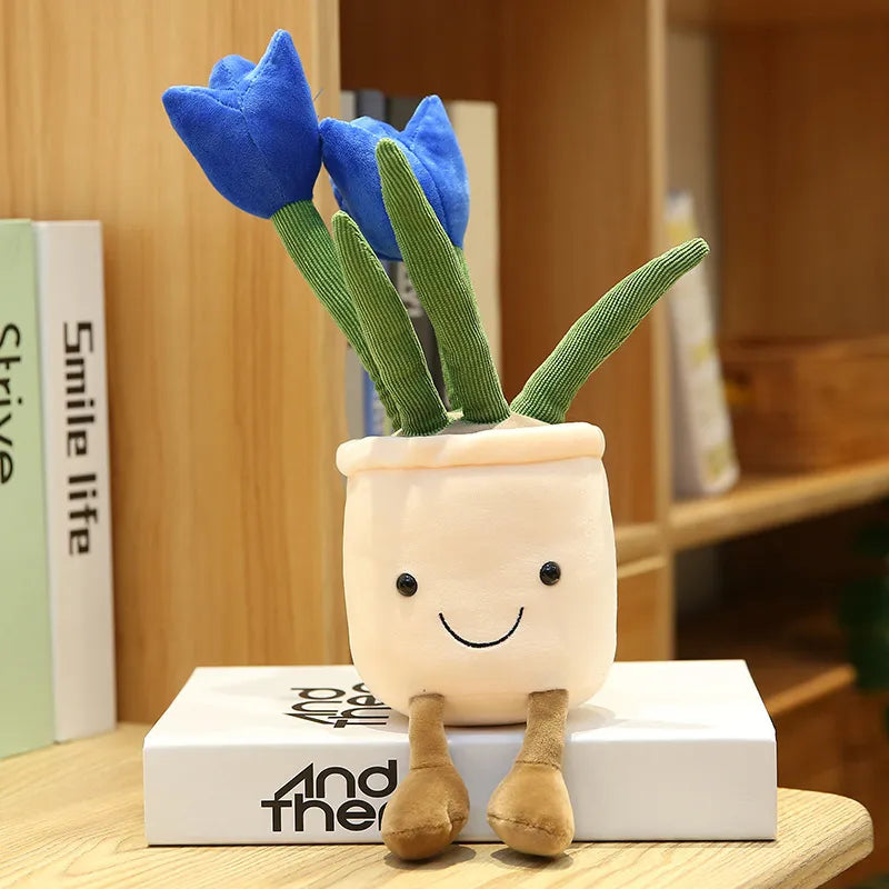 Decoración de planta de felpa de tulipán sonriente