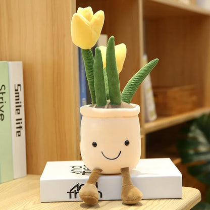 Decoración de planta de felpa de tulipán sonriente