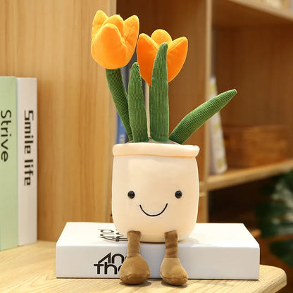Decoración de planta de felpa de tulipán sonriente