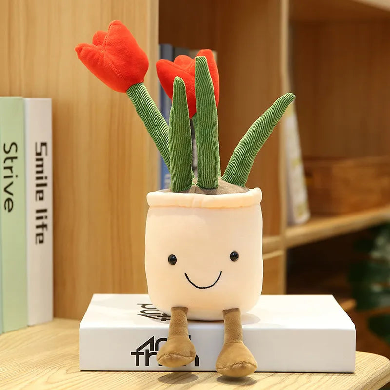 Decoración de planta de felpa de tulipán sonriente