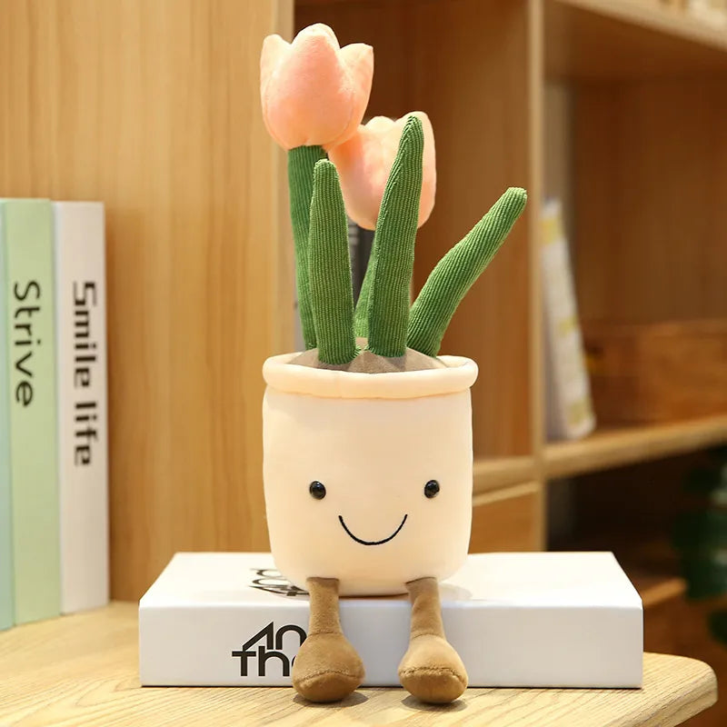 Decoración de planta de felpa de tulipán sonriente