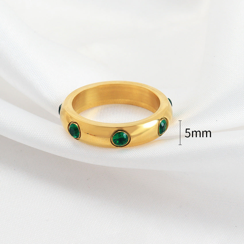 Anillo que no se decolora de acero inoxidable con diamantes de imitación de moda