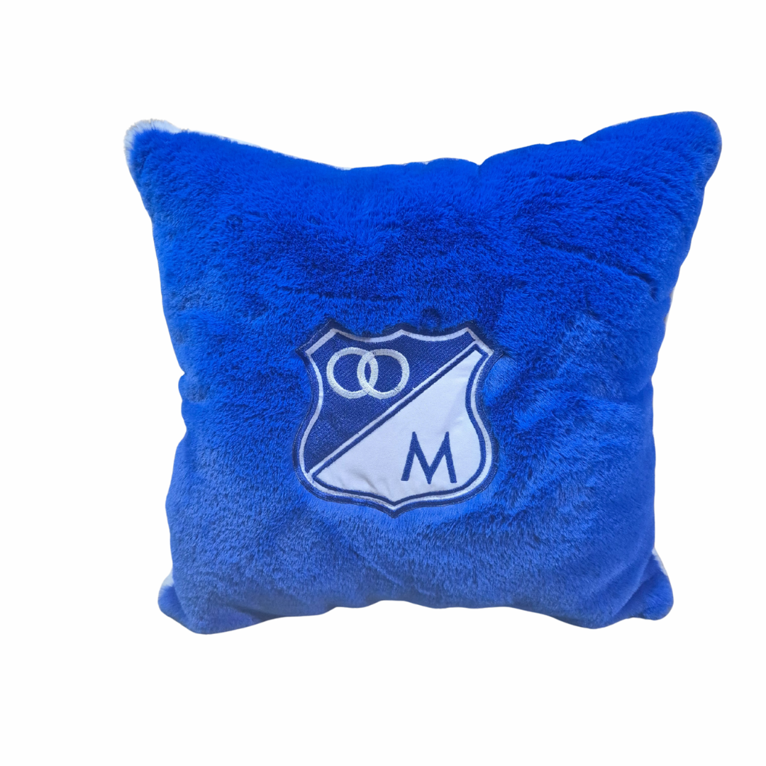 Cojín de peluche del equipo Millonarios, dimensiones 40cm x 40cm, con envío gratuito.⚽🎁📦